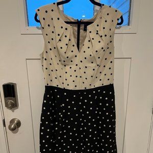 Adrianna Papell Cream and Black polkadot dress. Size 12. EUC